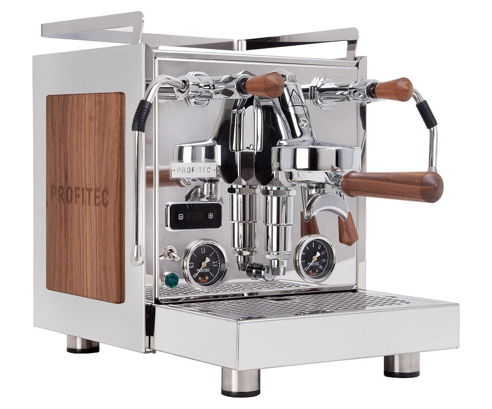 profitec pro 600 coffee machine american walnut wood side view