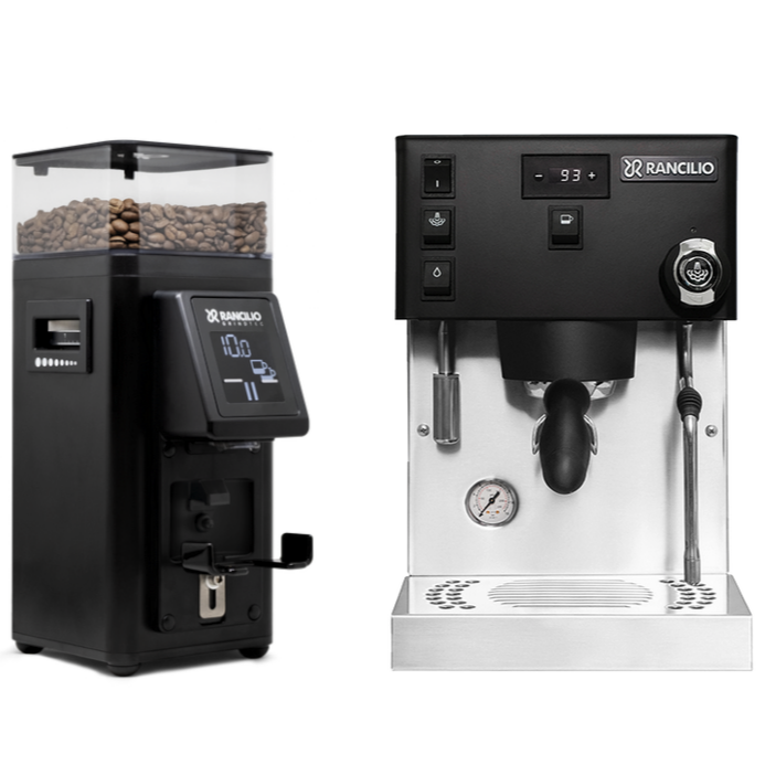 rancilio silvia pro x and stile grinder in black combo deal